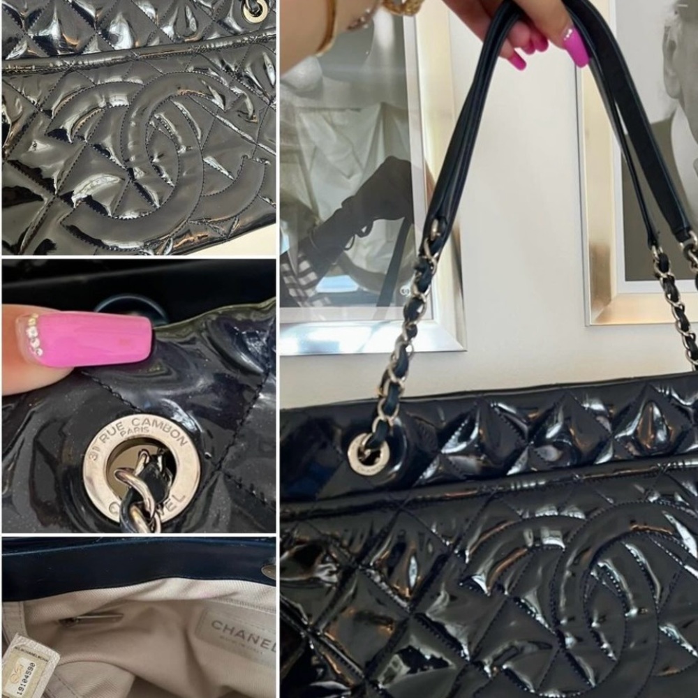 Chanel 2014 (19) series midnight blue patent leather tote bag. good condition